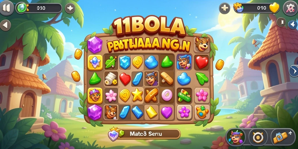 Tampilan gameplay seru di 11BOLA dengan bola berwarna-warni.