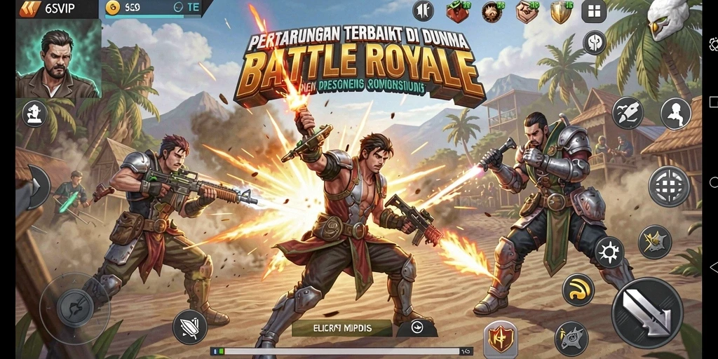 Screenshot gameplay intens dari 6SVIP yang menunjukkan aksi Battle Royale.