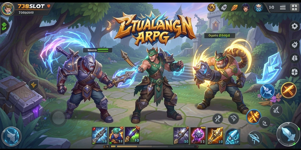 Screenshot gameplay 738SLOT dengan pertempuran seru di dunia ARPG.