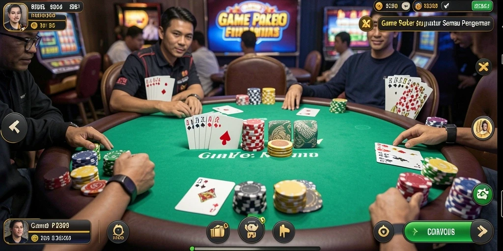 Gameplay Poker dalam aplikasi 8364 dengan animasi yang menarik.