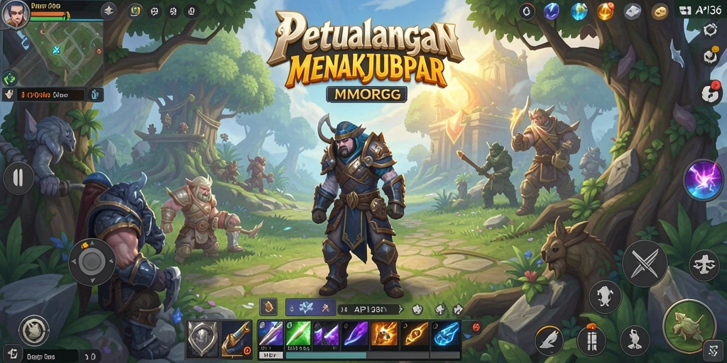 Screenshot gameplay API36 menampilkan aksi perang epic dalam dunia fantasi.