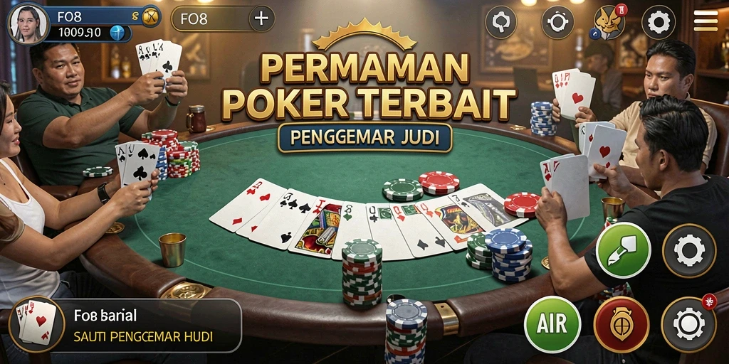Tampilan gameplay FO8 yang menegangkan dan mengasyikkan dalam permainan Poker.