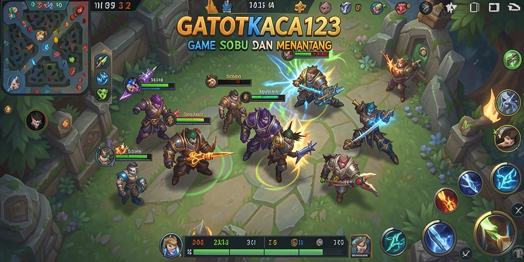 Screenshot gameplay GATOTKACA123 menunjukkan aksi pertempuran seru dan strategi tim.