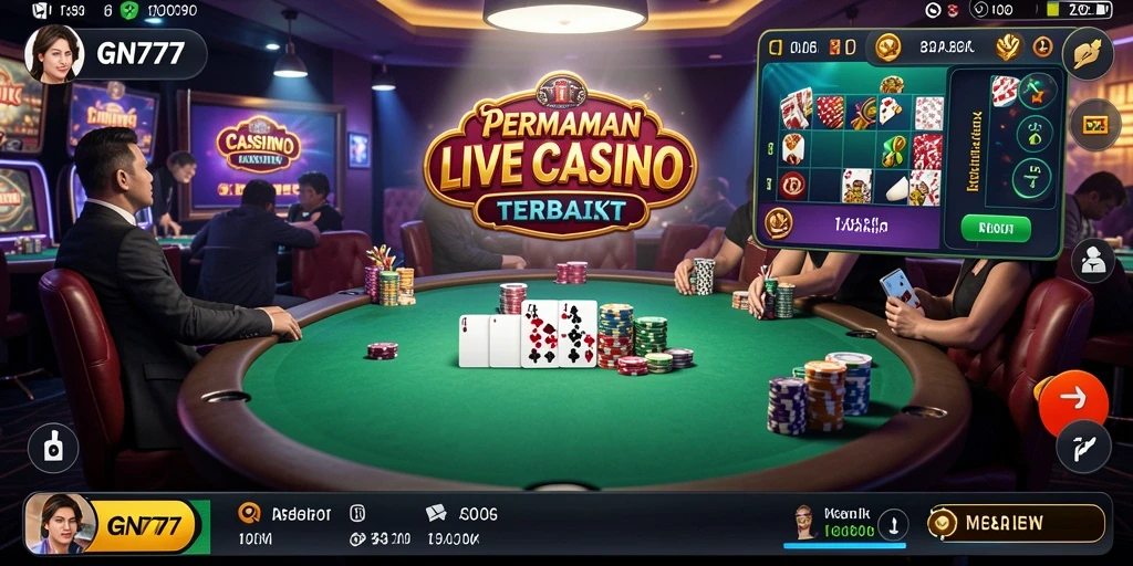 Screenshot utama GN777 menampilkan dealer langsung dalam aksi permainan Live Casino.