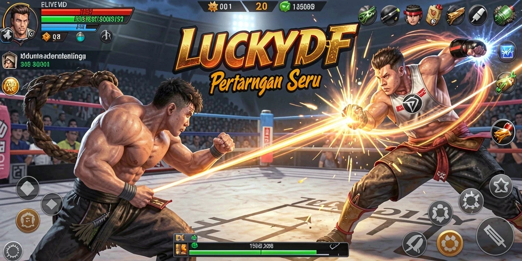 Screenshot gameplay LUCKYDF menunjukkan aksi pertarungan yang mendebarkan.