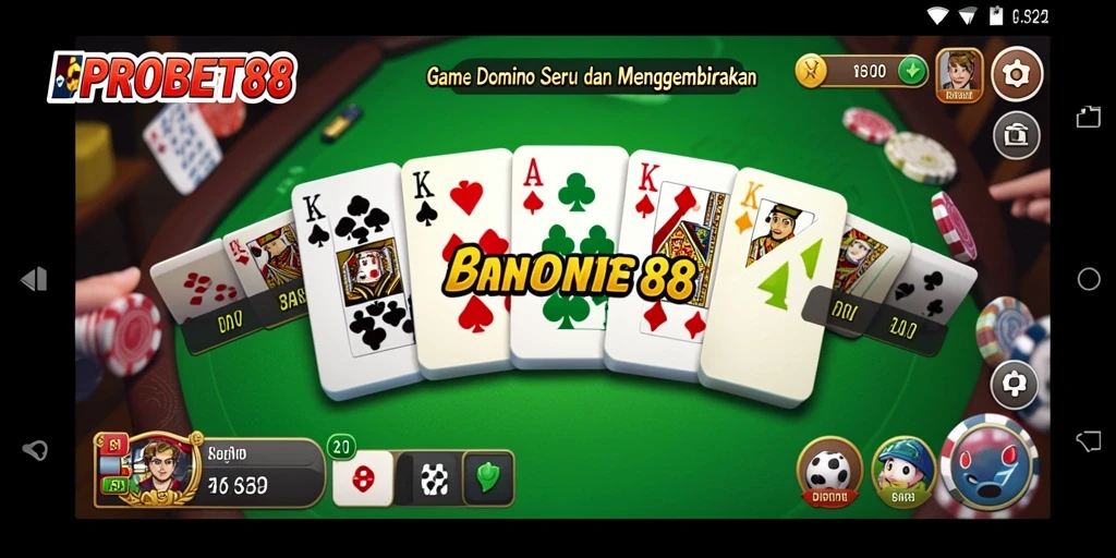Screenshot tampilan gameplay domino PROBET88 yang seru dan interaktif.