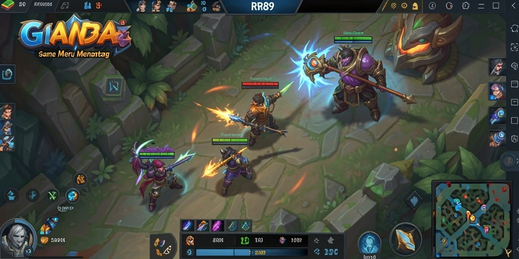 Tangkapan layar gameplay RR89 menampilkan karakter beraksi di arena MOBA.