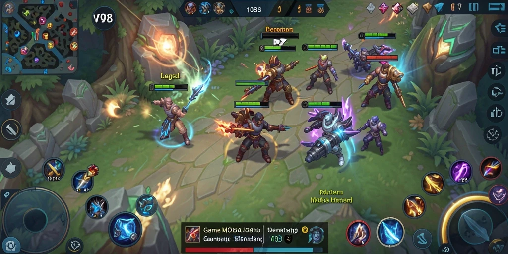 Tangkapan layar V98 menunjukkan pertarungan seru dalam game MOBA.