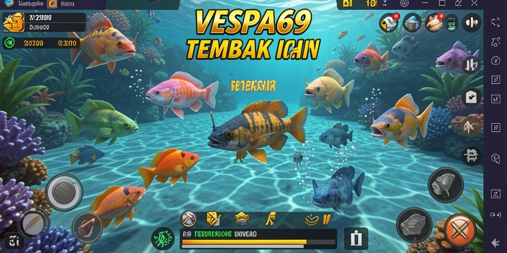 Tampilan gameplay VESPA69 yang menegangkan saat menembak ikan.