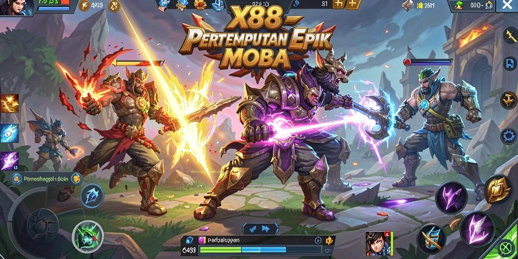Gambaran gameplay MOBA yang intens dan seru di X88.