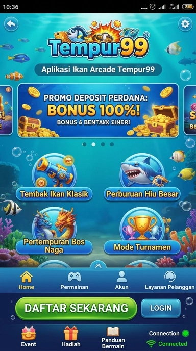 Screenshot tampilan utama aplikasi tempur99 yang menarik.